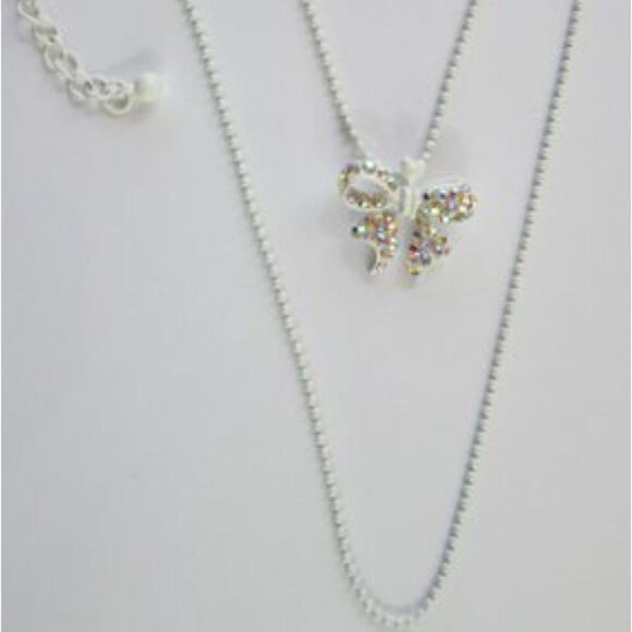 White Enameled Necklace with Bow Pendant & Iridescent AB Crystals. - Picture 3 of 7